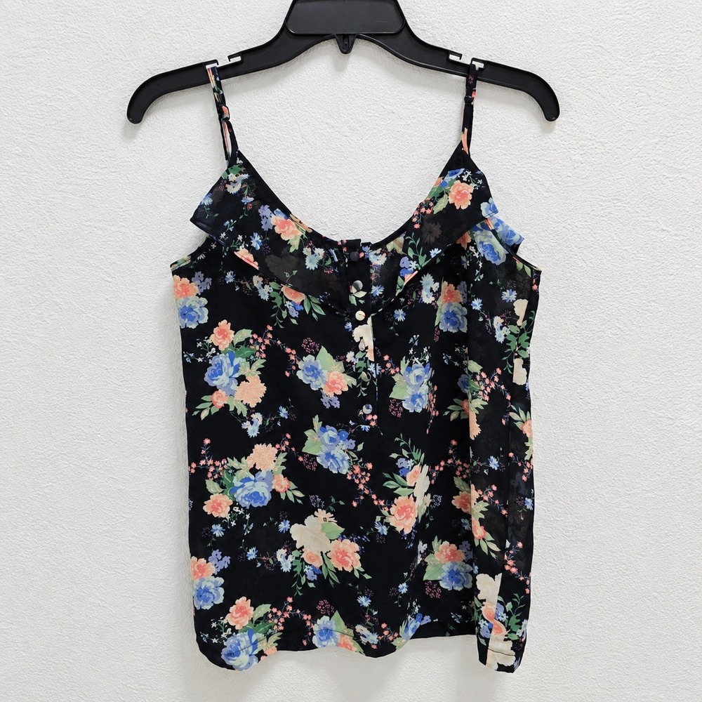 Cotton On Navy Blue Floral Ruffle V-Neck Cami Top Small